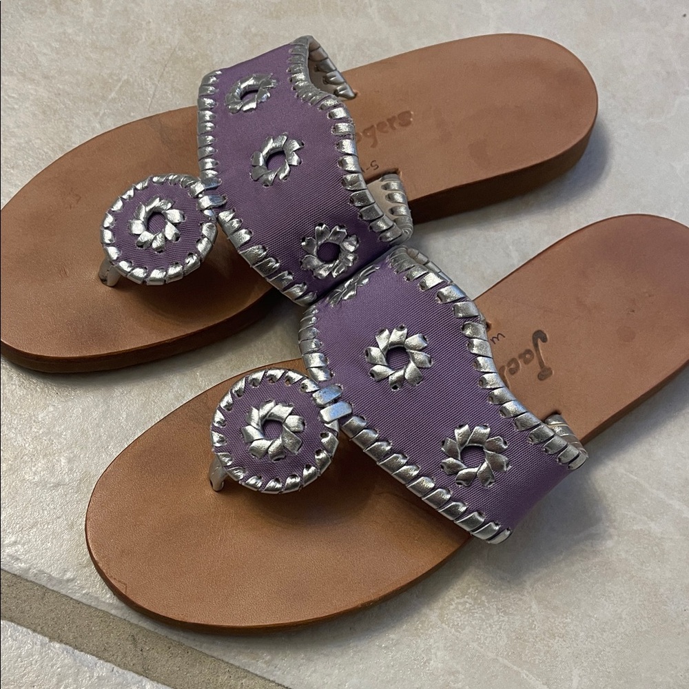 Purple Leather Circle-Embellished Women's Sandals